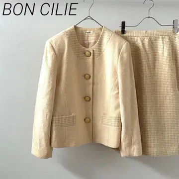 BON CILIE 셋업 자켓 스커트 체크 무늬 울 혼방