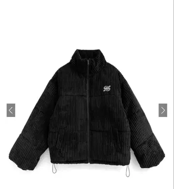 드로 코드 부착 코듀로이 다운 자켓 블랙