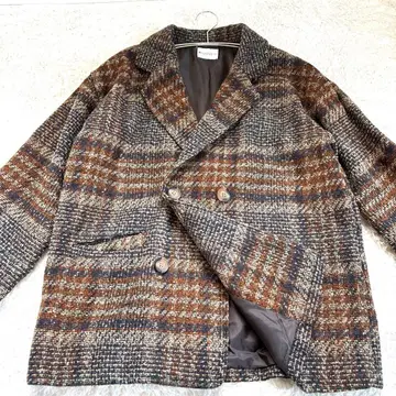 더블 브레스트 코트 체크 무늬 오버 사이즈 피 코트 방한 M 사이즈