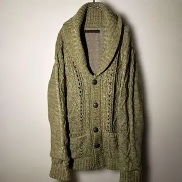 [ 개성파 구제 의류 ] 올리브 그린 케이블 니트 가디건 레트로 버튼 L