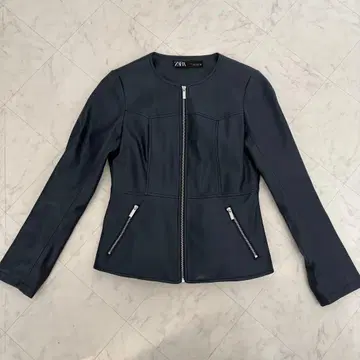 ZARA 가죽 자켓 네이비