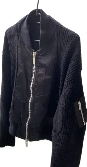 니트 x 나일론 절개 블루종 / 집업 /