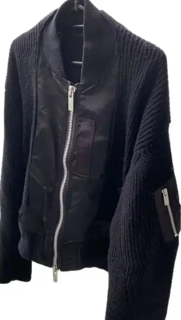 니트 x 나일론 절개 블루종 / 집업 /