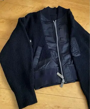 니트 x 나일론 절개 블루종 / 집업 /