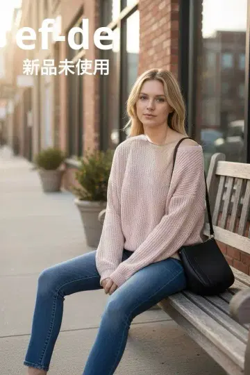[ 새상품 ] ef-de 리브 오프숄더 스웨터 핑크 백리본