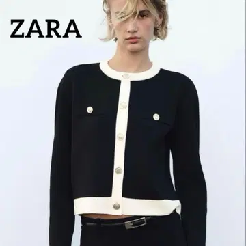 새상품급 ZARA 골드 버튼 니트 가디건 바이컬러 골드 버튼 자라