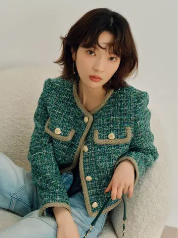 릴리 브라운 자켓 그린 트위드