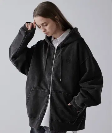 [ CLEL ] 헤비 웨이트 로고 자수 풀 집업 후드티