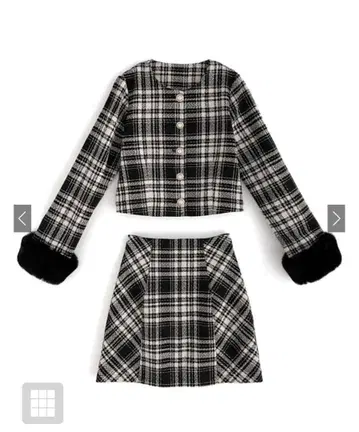 GRL 퍼 자켓 x 미니스커트 체크 무늬 트위드 셋업 ta090