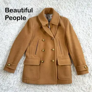 뷰티풀피플 카멜 울 피코트 하와이 패턴 안감 부착