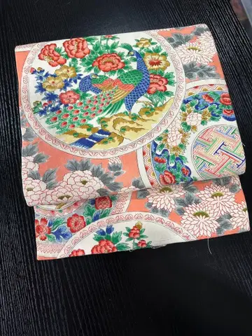 3395 앤티크 나고야 오비 공작과 꽃 무늬 길이 340cm 폭 30cm