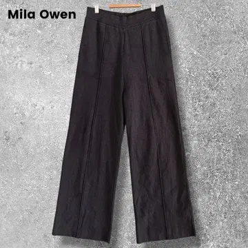 미라 오웬 와이드 팬츠 스트레이트 허리밴딩 센터 블랙 무지