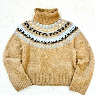 H&M 노르딕 무늬 터틀넥 스웨터 알파카 혼방 베이지 S
