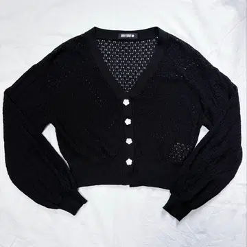 완판템 마리콴트 퍼프 슬리브 가디건 시스루 니트