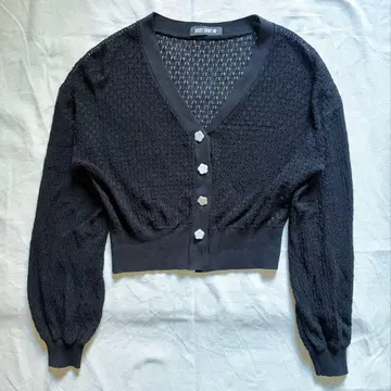 완판템 마리콴트 퍼프 슬리브 가디건 시스루 니트