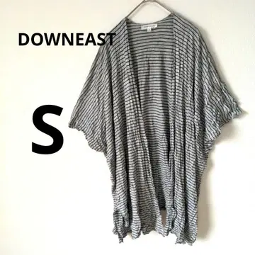 DOWNEAST [ S ] 가디건 보더 그레이 블랙 반팔 겉옷