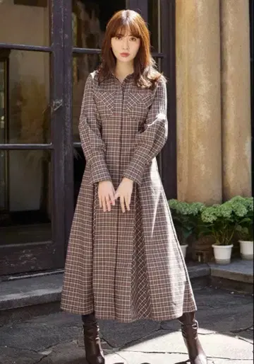 herlipto/CheckeredPleatsLong 셔츠 드레스