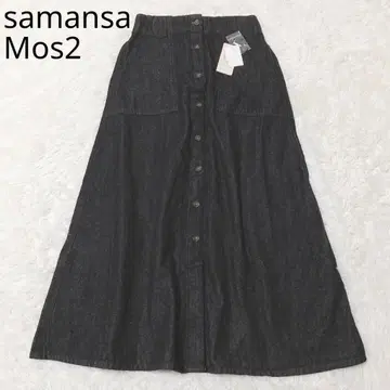 사만사 모스모스 데님 스커트 롱 플레어 허리밴딩 블랙 F