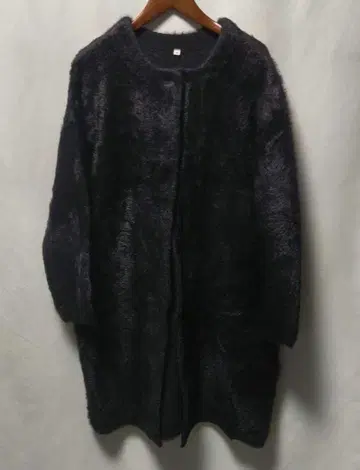 블랙 샤기 니트 롱 코트 FREESIZE 노카라