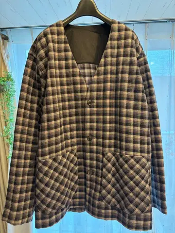 TAKEO KIKUCHI 40ct&525 체크 무늬 노카라 자켓