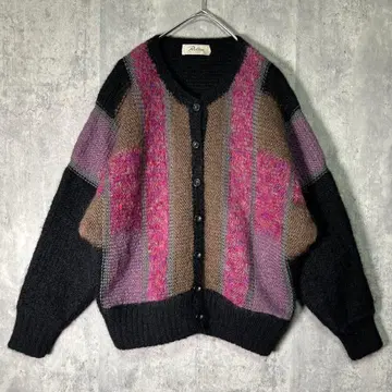 고급 모헤어 85% 니트 가디건 블랙 핑크