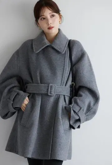 SNIDEL 벨트 포함 미들 기장 코트 그레이