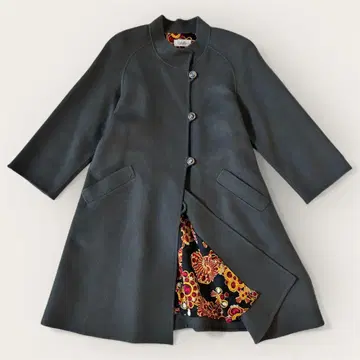 코트 그레이 골드 버튼 캐시미어 100% 안감 실크 멋스러운 버튼 레트로