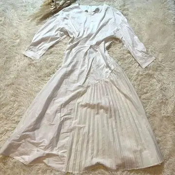 [엘렌딕] 화이트 셔츠 원피스 긴팔 플리츠 심플 사이즈 M