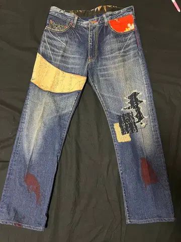 패치워크 디자인 데님 팬츠 사이즈 34