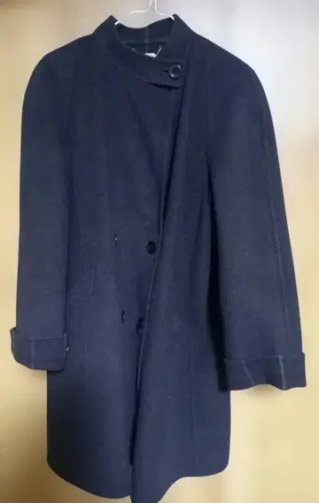 다크 네이비 더블 버튼 롱 코트