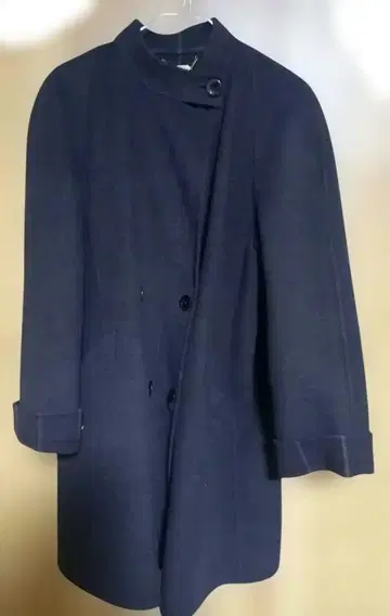 다크 네이비 더블 버튼 롱 코트