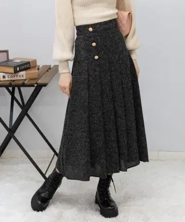 [ 24시간 이내 익명 배송 ] 사이드 골드 버튼 트위드 롱 스커트