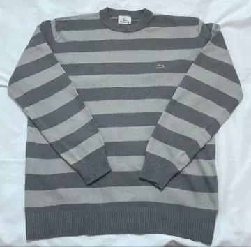 LACOSTE 라코스테 보더 니트 악어 로고 스웨터 그레이 계열 L