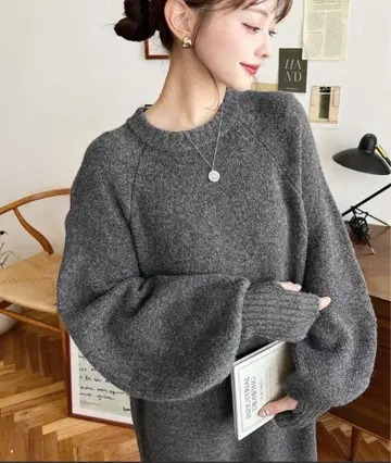 모먼트플러스 그레이 니트 롱 원피스 긴팔 아베일 시마무라