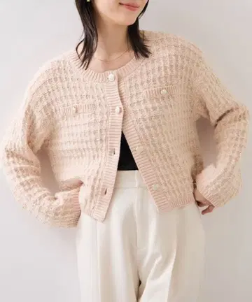 VIS 팬시 트위드 메탈 버튼 가디건