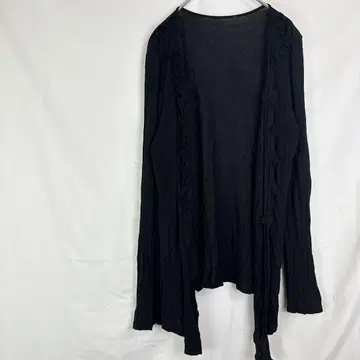 롱 가디건 블랙 프릴 겉옷 페미닌 얇은 소재 자외선 차단 블랙