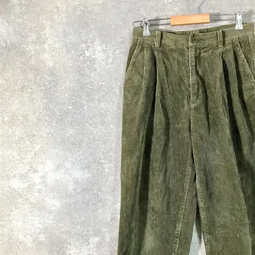 행텐 코듀로이 팬츠 카키 무지 와이드 코튼 100%