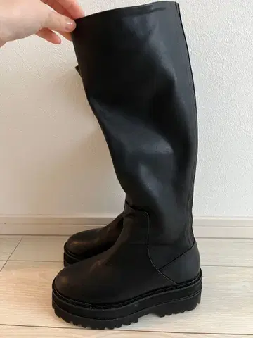 블랙 롱 부츠 통굽 지퍼 포함