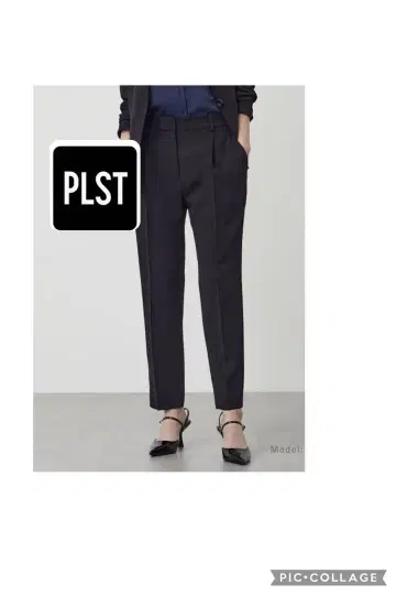 PLST 블랙 트리아세테이트 블렌드 테이퍼드 팬츠