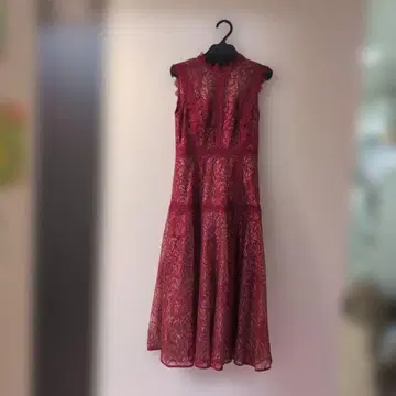 엘르케이 레이스 슬리브리스 무릎 기장 원피스 드레스 빨간색 Size 0