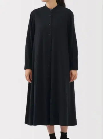 무인양품 양면 기모 플란넬 스탠드 카라 긴팔 원피스 다크 네이비 XL