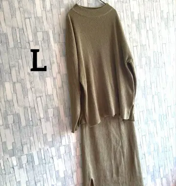 리브 니트 스커트 셋업 드롭 숄더 슬릿