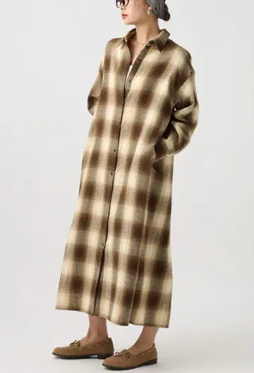 [ 택 포함 미사용 새상품 ] BAYFLOW 체크 셔츠 원피스 베이지