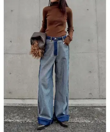 이드 스트레이트 리버스 데님 팬츠 여성용