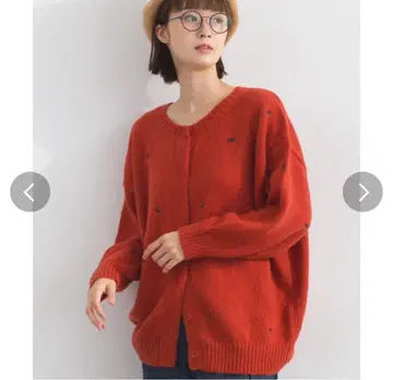 LUPILIEN 리사이클 니트 자수 가디건 오렌지 나츄란