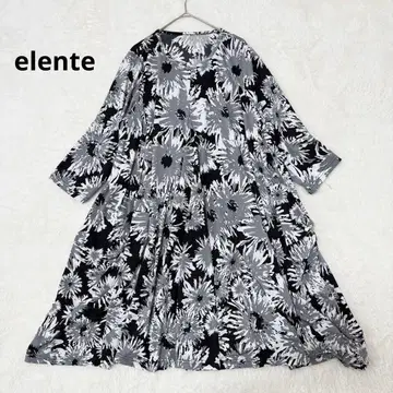 elente 원피스 튜닉 꽃무늬 스트레치 LL 블랙 미사용급