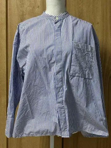 스트라이프 밴드 카라 셔츠 긴팔