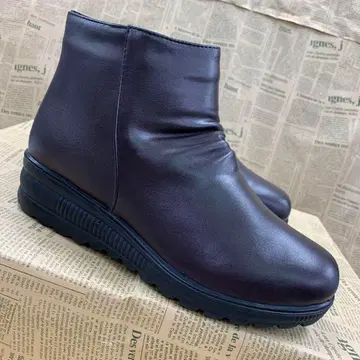 새상품 여성용 23.5cm 경량 주름 가공 숏부츠 짙은 갈색 6466