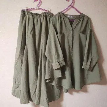 shushu lupilien 셔츠 롱 스커트 플레어 스커트 카키 계열