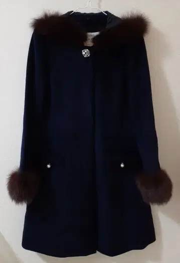 LODISPOTTO 네이비 후드 부착 롱 코트